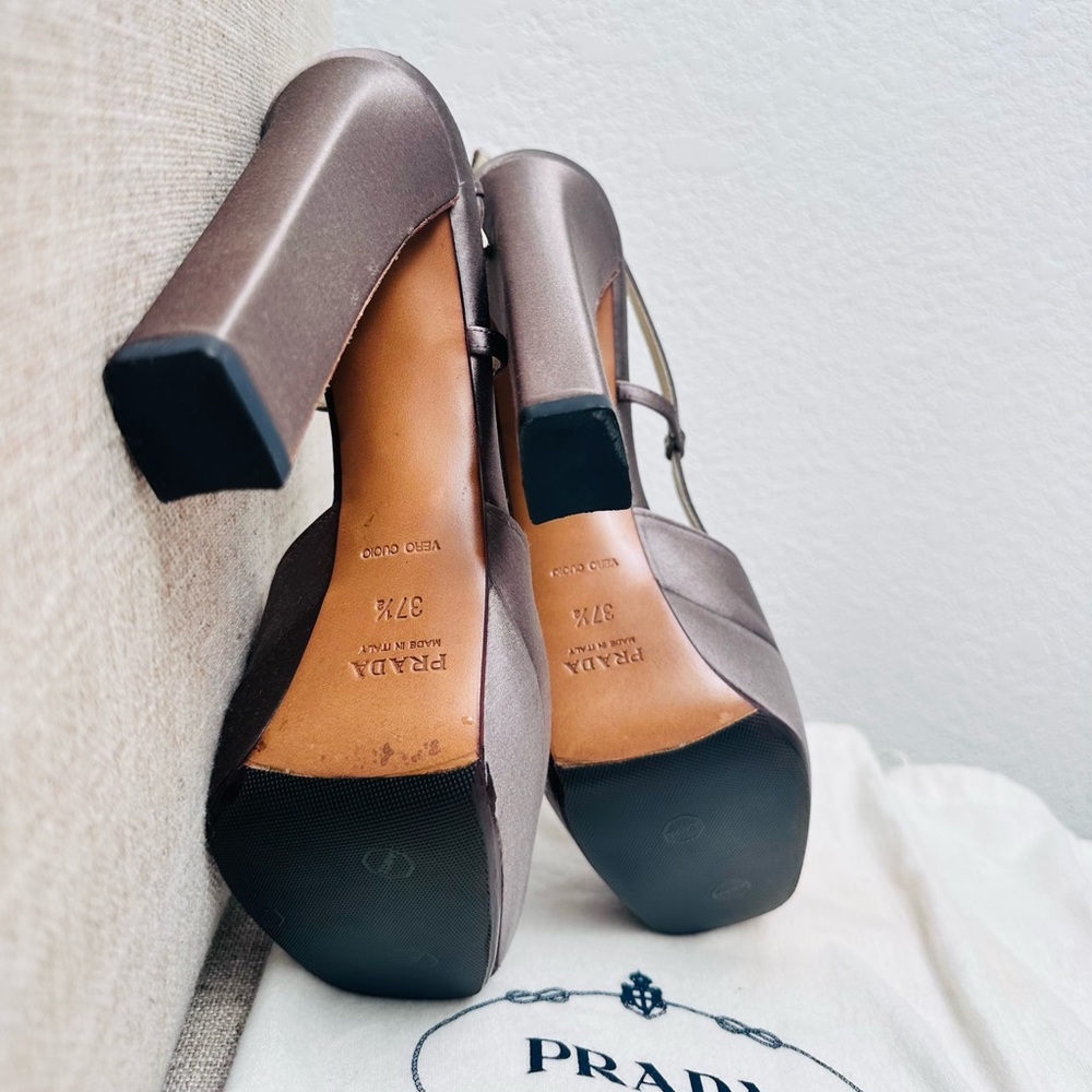 Prada Women's Satin Slingback Heels - Gray - Picture 5 of 5